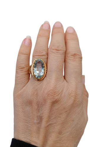 Bague années 50 en or 18K et aigue-marine