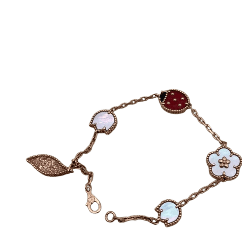 Lucky Spring - Bracelet 5 motifs en or rose et pierres