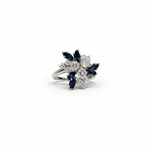 Bague 49 Bellin - Bague bouquet en or gris et platine, diamants, saphirs 58 Facettes REF2578-346