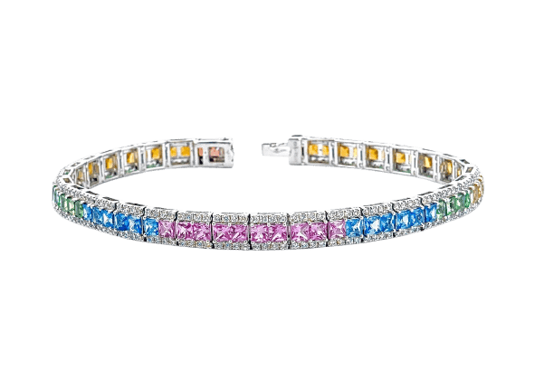 Rainbows - Bracelet en platine, saphirs multicolores et diamants