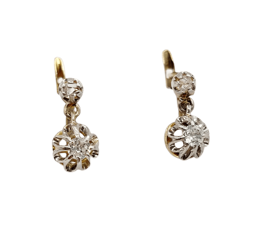 Boucles d'oreilles Dormeuses anciennes en or 18k, platine et diamants 58 Facettes A07232