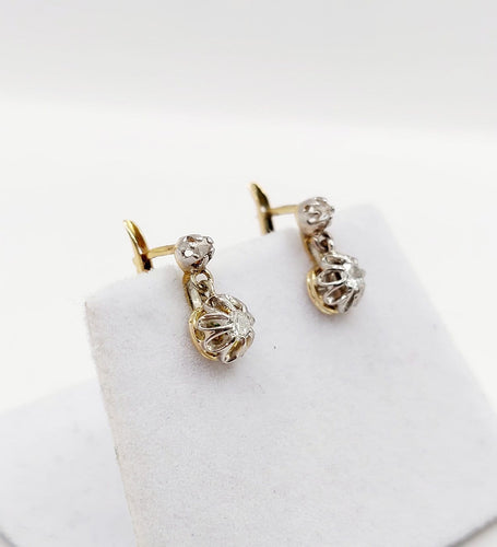 Boucles d'oreilles Dormeuses anciennes en or 18k, platine et diamants 58 Facettes A07232