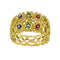 Bague 56 Bague ajourée en or jaune avec rubis, émeraudes, saphirs et diamants 58 Facettes 40254