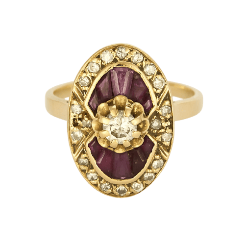 Bague 54 Rétro - Bague en or jaune, diamants et rubis 58 Facettes B250601