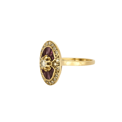 Bague 54 Rétro - Bague en or jaune, diamants et rubis 58 Facettes B250601