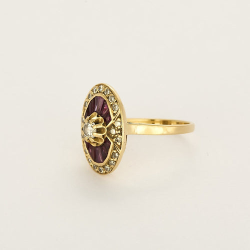 Bague 54 Rétro - Bague en or jaune, diamants et rubis 58 Facettes B250601