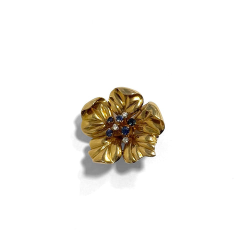 Broche Broche fleur épanouie en or jaune, saphirs et diamants 58 Facettes REF2569-337