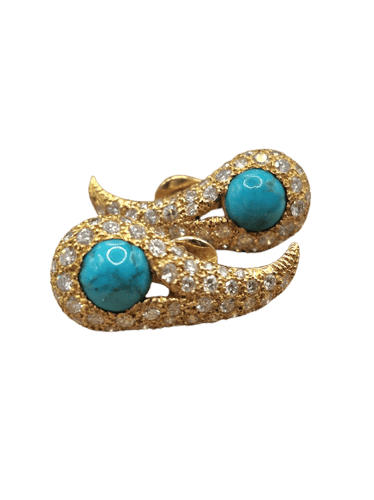 Boucles d'oreilles Bvlgari - Boucles d'oreilles en or jaune, turquoises et diamants 58 Facettes CV-064