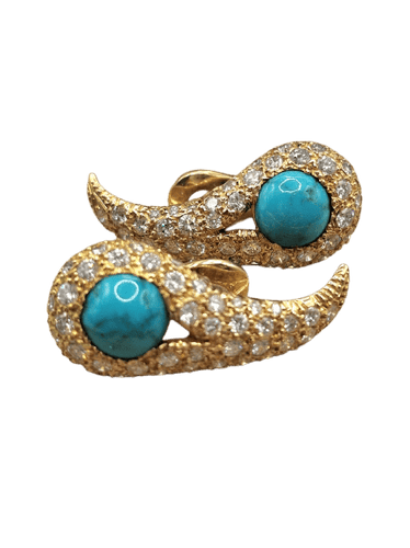 Boucles d'oreilles Bvlgari - Boucles d'oreilles en or jaune, turquoises et diamants 58 Facettes CV-064