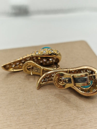 Boucles d'oreilles Bvlgari - Boucles d'oreilles en or jaune, turquoises et diamants 58 Facettes CV-064