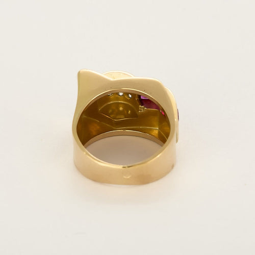 Bague 51 Tank - Bague en or jaune, or gris, diamants et rubis de synthèse 58 Facettes B260287