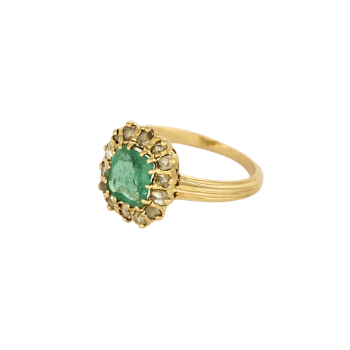 Bague 51 Bague marguerite en or jaune avec émeraude et diamants 58 Facettes B260318