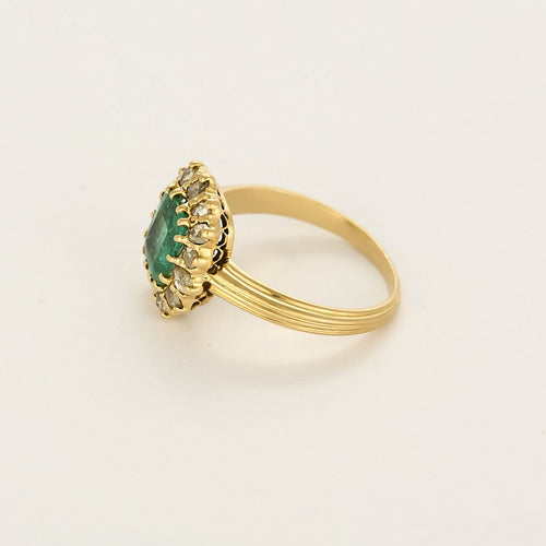 Bague 51 Bague marguerite en or jaune avec émeraude et diamants 58 Facettes B260318