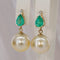 Boucles d'oreilles Boucles d'oreilles en or jaune 14 ct, émeraudes, perles et diamants 58 Facettes E026