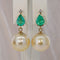 Boucles d'oreilles Boucles d'oreilles en or jaune 14 ct, émeraudes, perles et diamants 58 Facettes E026