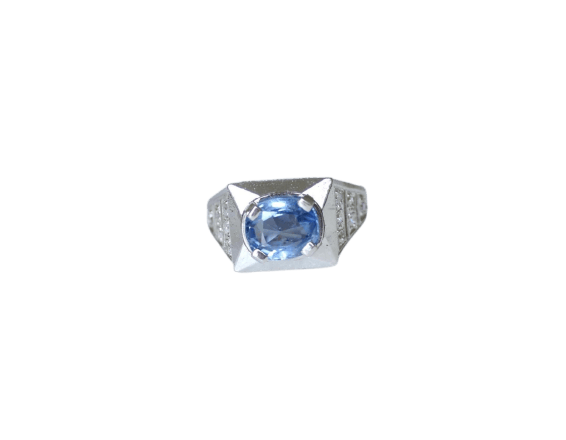 Bague 53 Art Déco - Bague chevalière en platine, saphir de Ceylan et diamants 58 Facettes