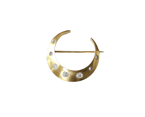 Broche Broche ancienne croissant de lune en or jaune et diamants 58 Facettes