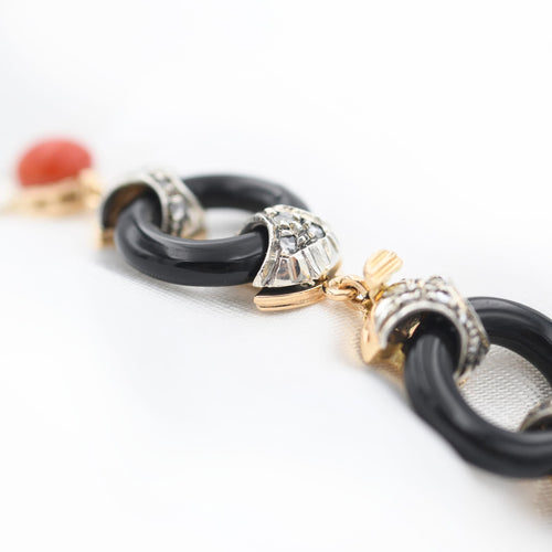 Bracelet Bracelet en or jaune 14 ct, diamants, corail et onyx 58 Facettes 23160