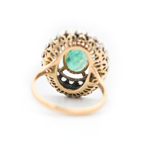 Bague 54 Bague en or 18 kt et argent, émeraude et diamants taille rose 58 Facettes 23170