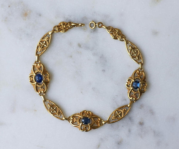Bracelet Belle Époque - Bracelet guirlande en or jaune et saphirs 58 Facettes