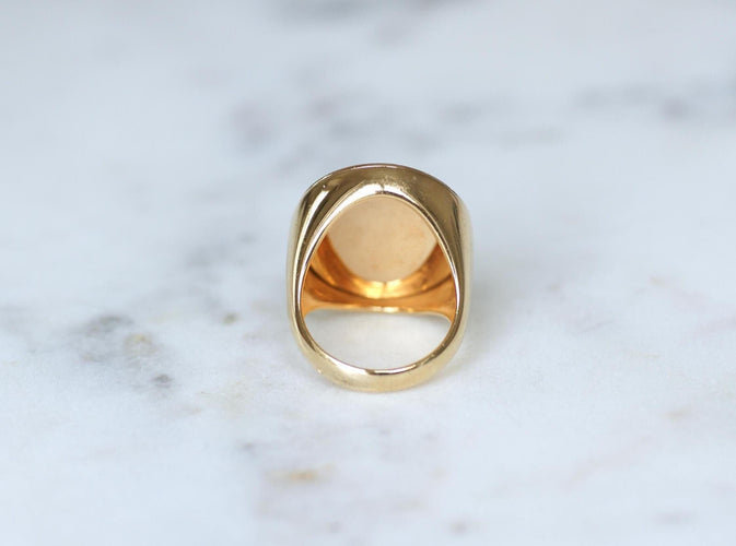 Bague 52 Chevalière ancienne en or jaune et agate dendritique 58 Facettes