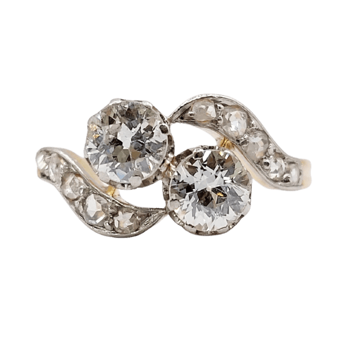 Bague toi et moi antique en or 18k, platine et diamants