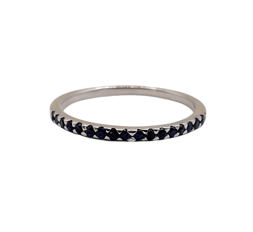 Demi-alliance vintage - Bague en or blanc 18K et saphirs bleus