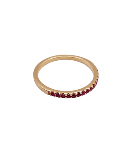 Bague 49.5 Demi-alliance vintage en or rose 18k et rubis 58 Facettes A07413