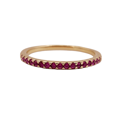 Bague 49.5 Demi-alliance vintage en or rose 18k et rubis 58 Facettes A07413