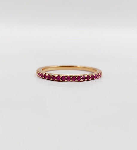 Bague 49.5 Demi-alliance vintage en or rose 18k et rubis 58 Facettes A07413