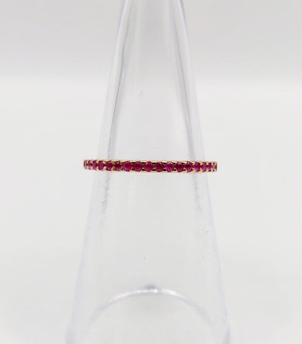 Bague 49.5 Demi-alliance vintage en or rose 18k et rubis 58 Facettes A07413