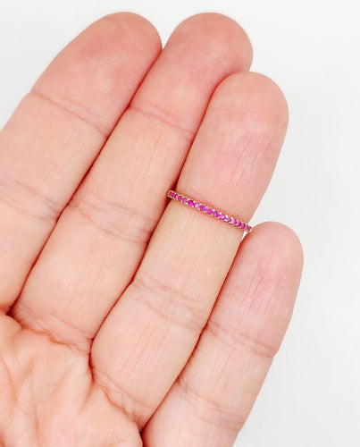 Bague 49.5 Demi-alliance vintage en or rose 18k et rubis 58 Facettes A07413