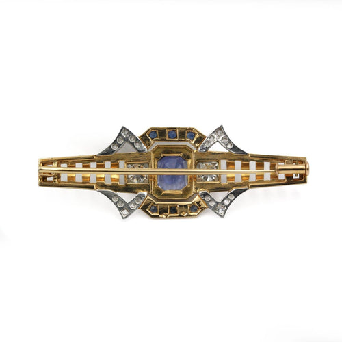 Broche Tank - Broche en or jaune, platine, saphirs et diamants 58 Facettes 260064R