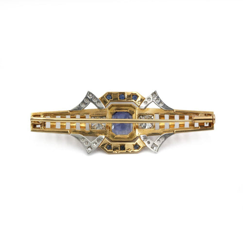 Broche Tank - Broche en or jaune, platine, saphirs et diamants 58 Facettes 260064R