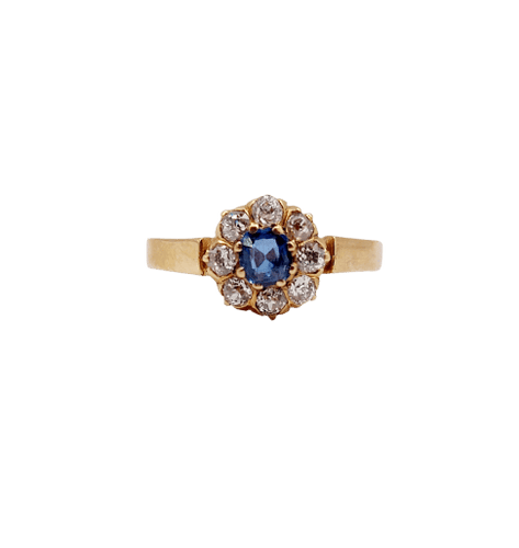 Bague 56.5 Bague marguerite antique en or rose 18k, saphir et diamants 58 Facettes A07416
