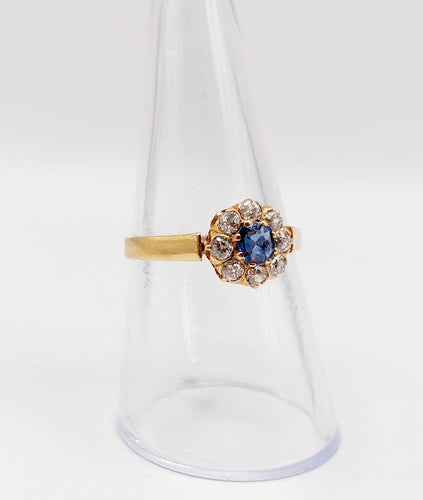 Bague 56.5 Bague marguerite antique en or rose 18k, saphir et diamants 58 Facettes A07416