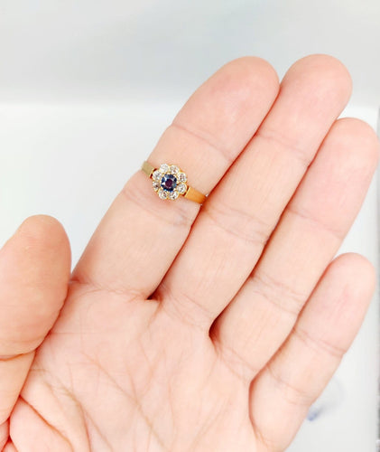 Bague 56.5 Bague marguerite antique en or rose 18k, saphir et diamants 58 Facettes A07416