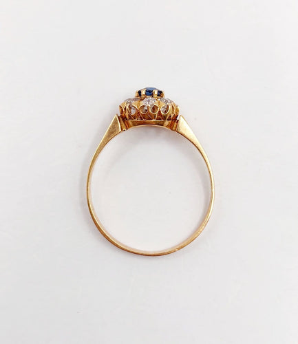 Bague 56.5 Bague marguerite antique en or rose 18k, saphir et diamants 58 Facettes A07416