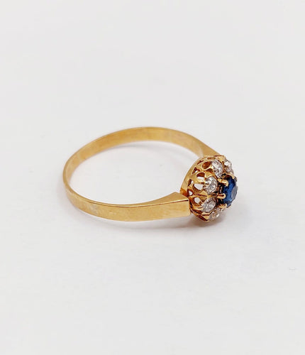 Bague 56.5 Bague marguerite antique en or rose 18k, saphir et diamants 58 Facettes A07416