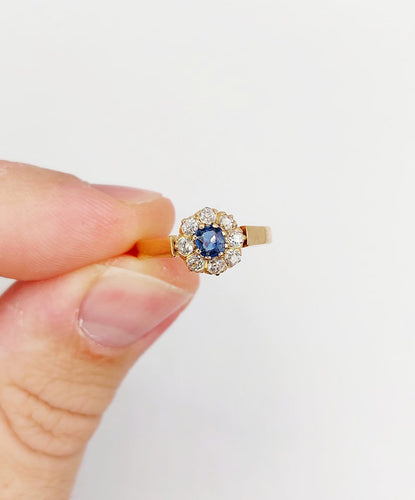 Bague 56.5 Bague marguerite antique en or rose 18k, saphir et diamants 58 Facettes A07416