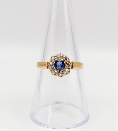 Bague 56.5 Bague marguerite antique en or rose 18k, saphir et diamants 58 Facettes A07416