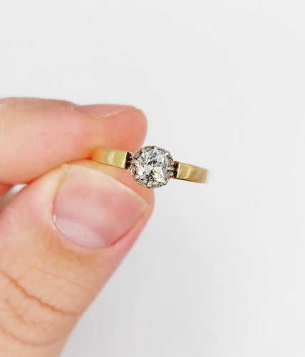 Bague 52 Bague solitaire en or 18k, platine et diamant taille ancienne 58 Facettes A07418