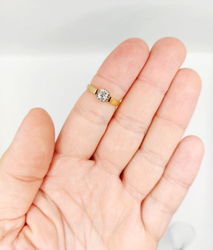 Bague 52 Bague solitaire en or 18k, platine et diamant taille ancienne 58 Facettes A07418
