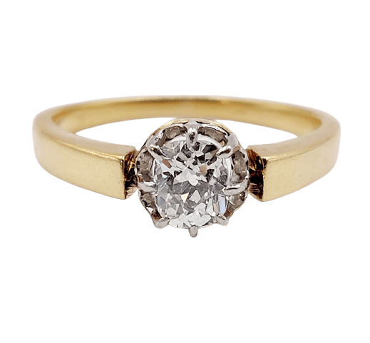 Bague 52 Bague solitaire en or 18k, platine et diamant taille ancienne 58 Facettes A07418