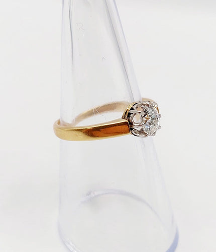 Bague 52 Bague solitaire en or 18k, platine et diamant taille ancienne 58 Facettes A07418
