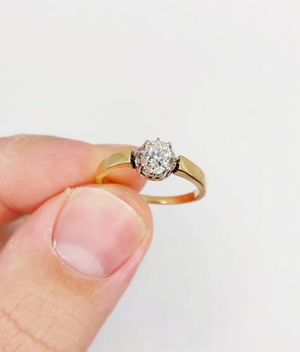 Bague 52 Bague solitaire en or 18k, platine et diamant taille ancienne 58 Facettes A07418