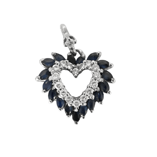 Pendentif Cœur en or gris, diamants et saphirs