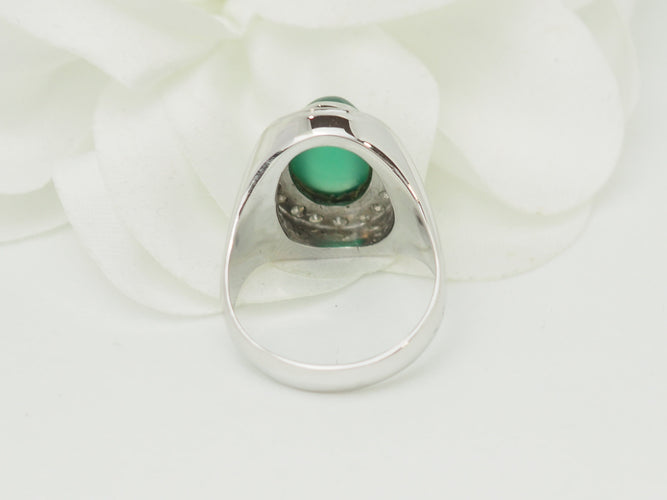 Bague 55 Bague chevalière ancienne en or blanc, agate verte et diamants 58 Facettes 33794