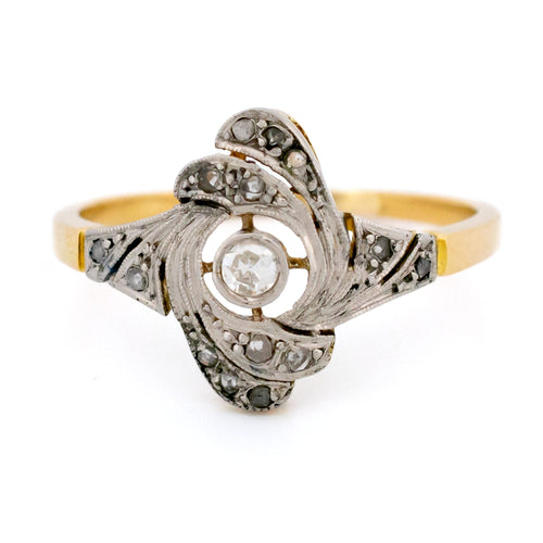 Bague 55 Bague tourbillon Art déco en or jaune 14k, platine et diamants 58 Facettes 9994FEF1691F471E959556599DD84B59