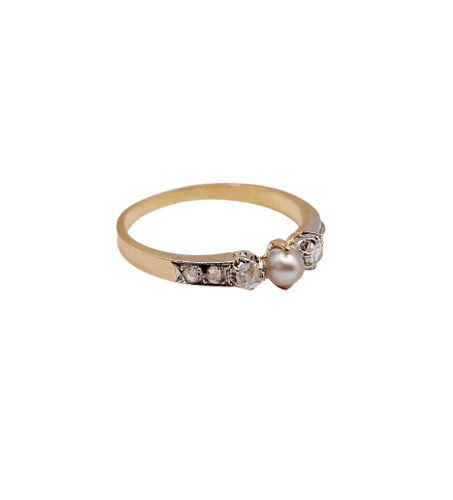 Bague 50.5 Bague antique en or rose 18k, platine, perle et diamants 58 Facettes A07421